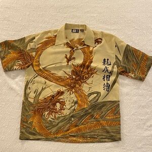 Men's Beige Dragon Print Shirt